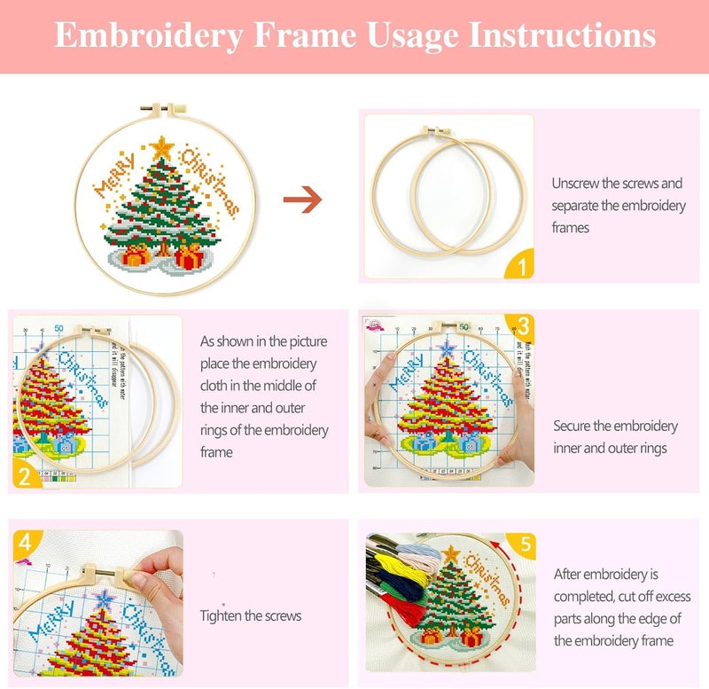 Zhenqing 4 Piece Stamped Cross Stitch Kits Christmas for Beginners,Hand Embroidery kit,Christmas Embroidery Patterns with Embroidery, Tassel, Scissors, Embroidery Tools(68352) - Image 4
